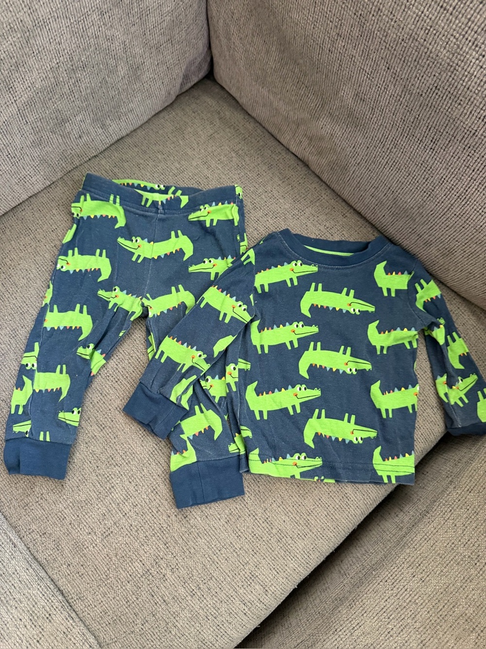 Kids Navy Blue and Lime Green Alligator Pajama Set